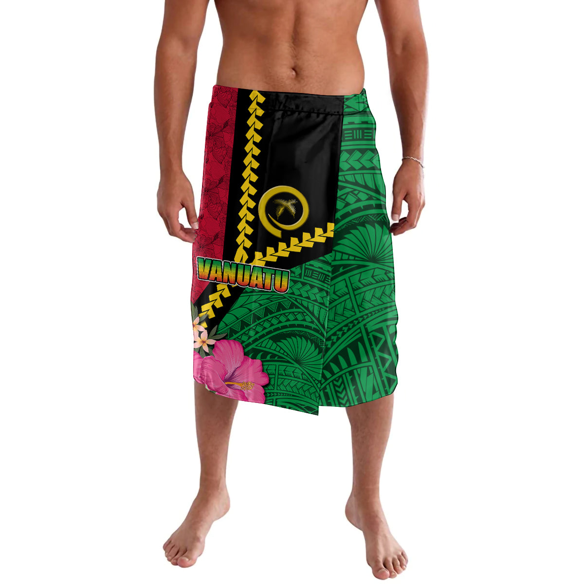 Vanuatu Flag Hibiscus Polynesian Pattern Lavalava