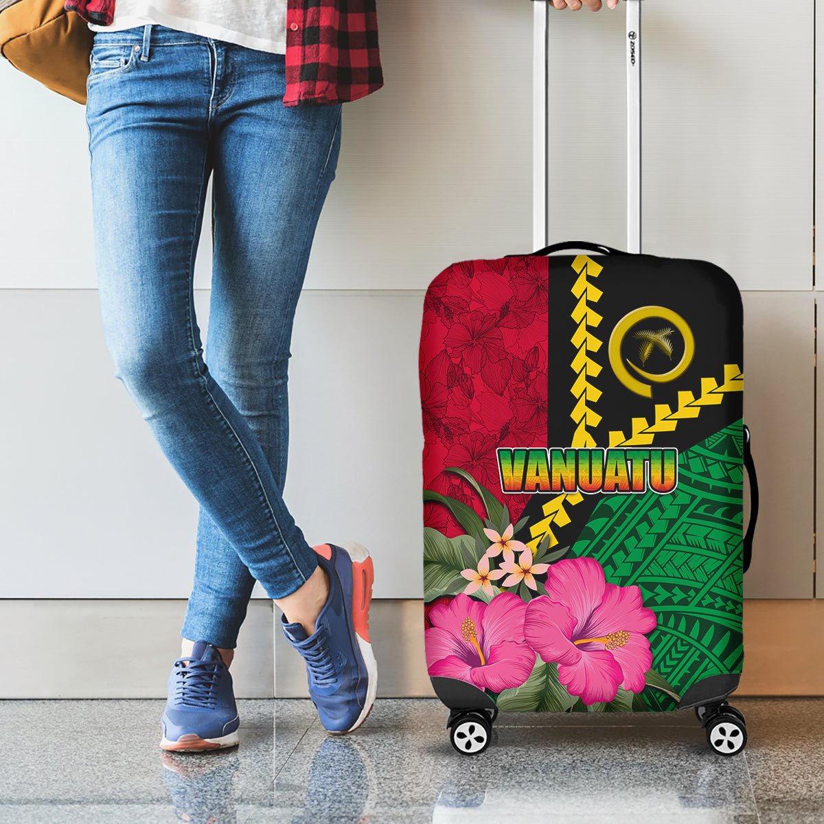 Vanuatu Flag Hibiscus Polynesian Pattern Luggage Cover