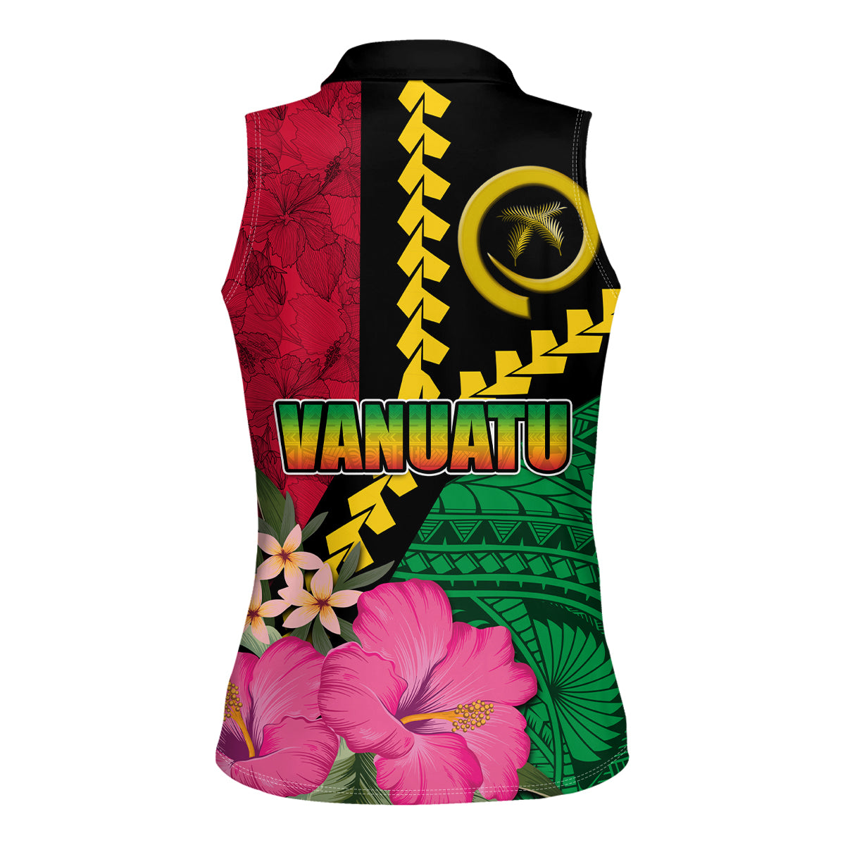 Vanuatu Flag Hibiscus Polynesian Pattern Women Sleeveless Polo Shirt