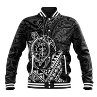 Hawaii Monk Seal and Dolphin Baseball Jacket Polynesian Kakau Pattern Black White Color