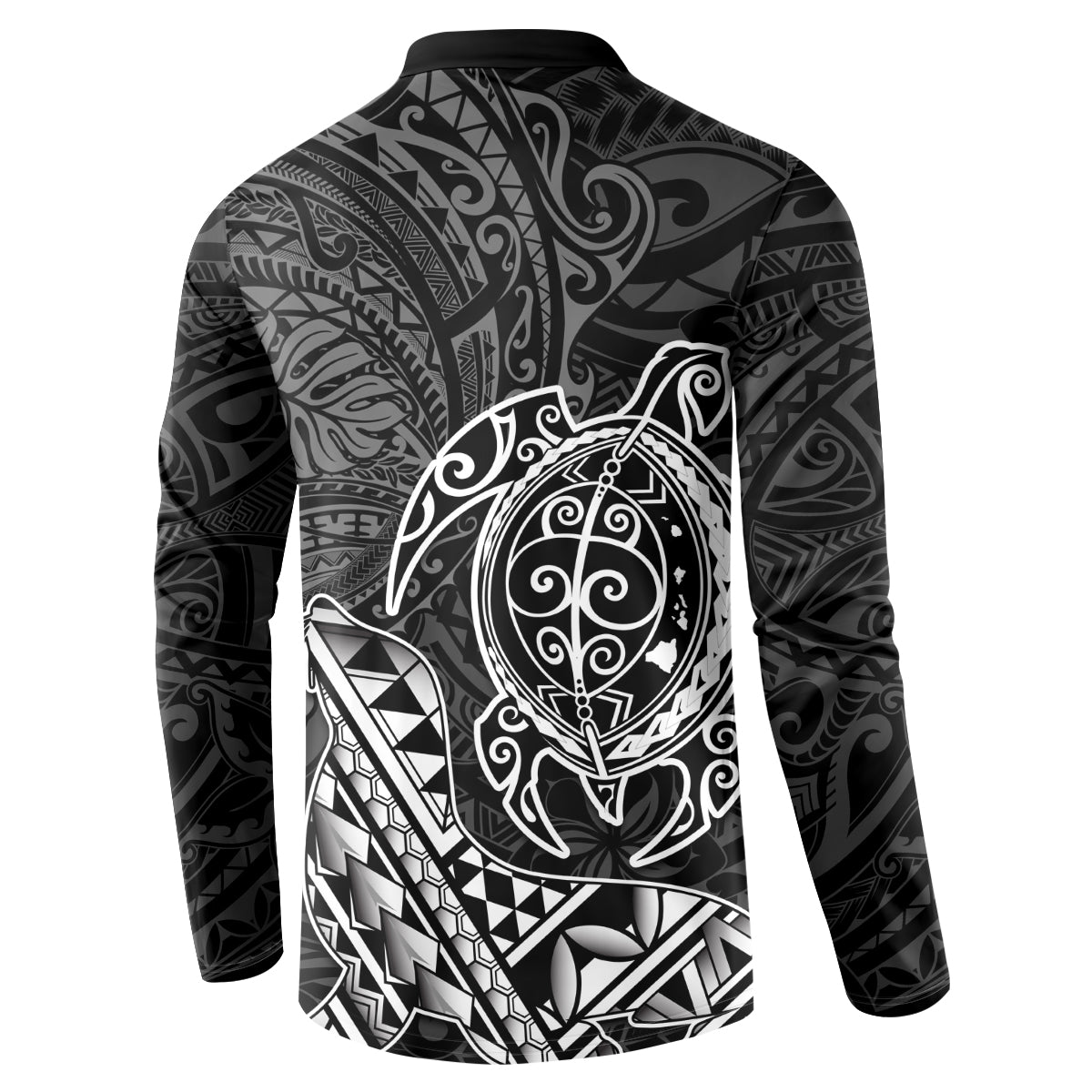 Hawaii Monk Seal and Dolphin Button Sweatshirt Polynesian Kakau Pattern Black White Color