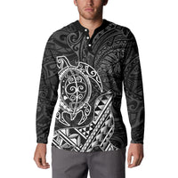 Hawaii Monk Seal and Dolphin Button Sweatshirt Polynesian Kakau Pattern Black White Color