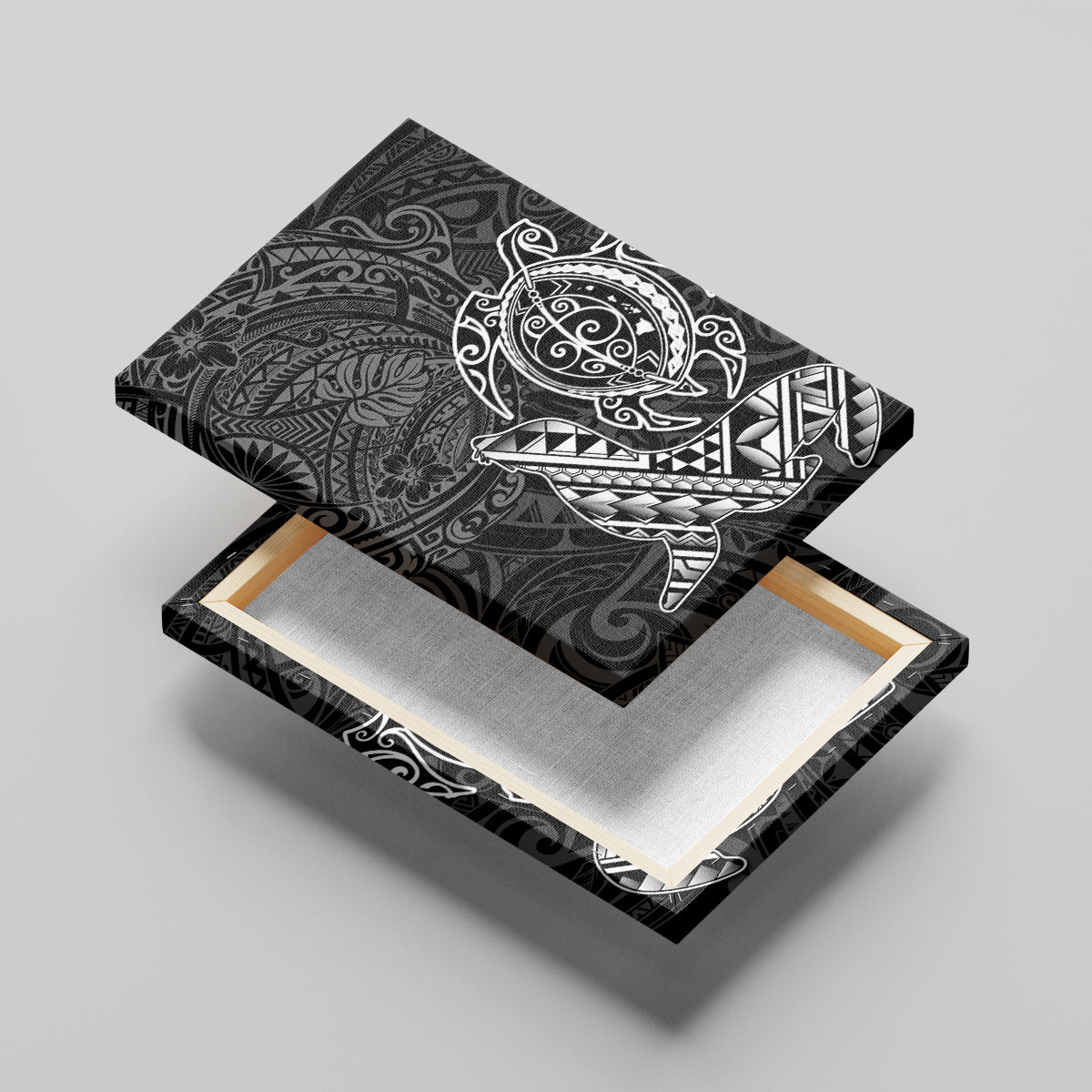 Hawaii Monk Seal and Dolphin Canvas Wall Art Polynesian Kakau Pattern Black White Color