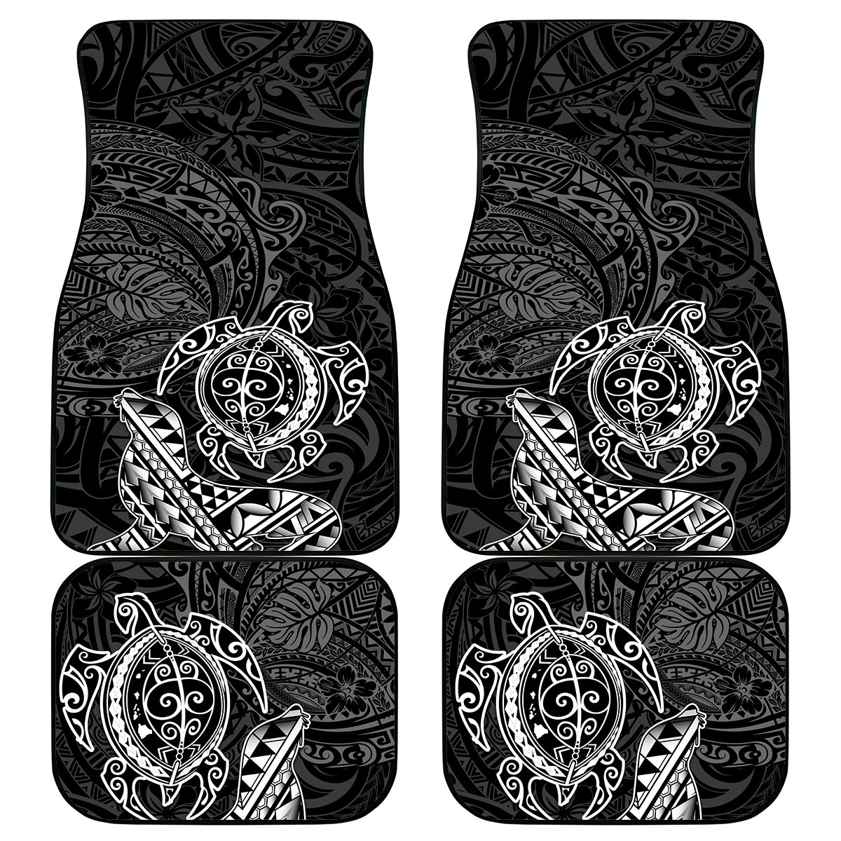 Hawaii Monk Seal and Dolphin Car Mats Polynesian Kakau Pattern Black White Color