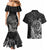 Hawaii Monk Seal and Dolphin Couples Matching Mermaid Dress and Hawaiian Shirt Polynesian Kakau Pattern Black White Color