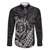 Hawaii Monk Seal and Dolphin Family Matching Short Sleeve Bodycon Dress and Hawaiian Shirt Polynesian Kakau Pattern Black White Color