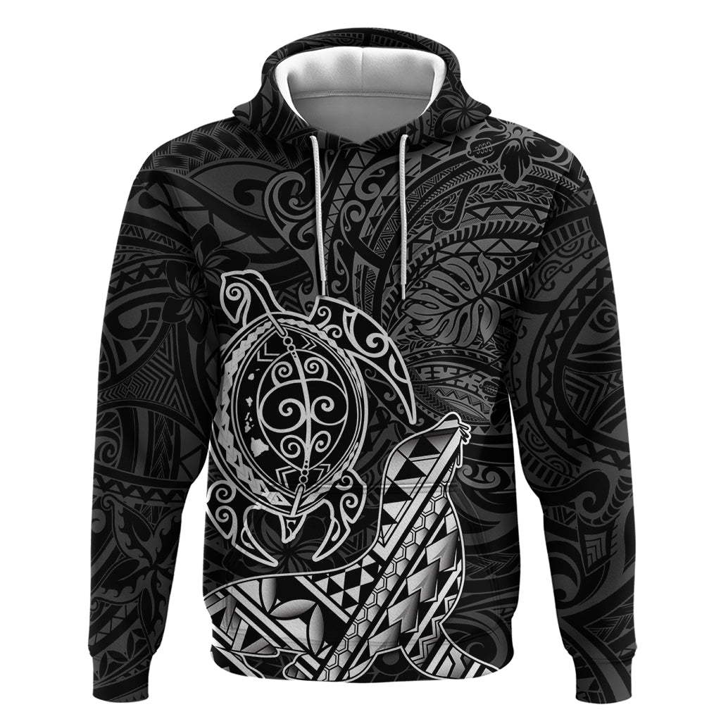 Hawaii Monk Seal and Dolphin Hoodie Polynesian Kakau Pattern Black White Color