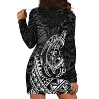 Hawaii Monk Seal and Dolphin Hoodie Dress Polynesian Kakau Pattern Black White Color