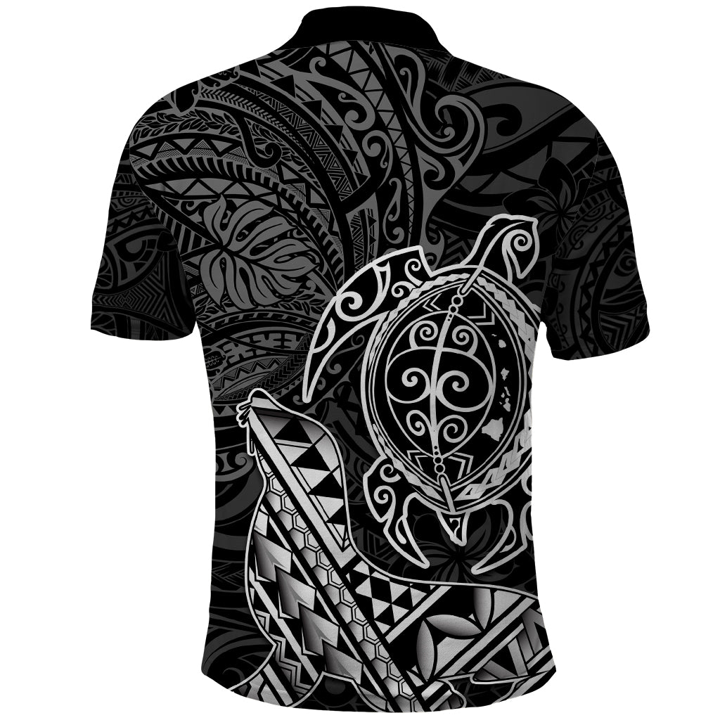 Hawaii Monk Seal and Dolphin Polo Shirt Polynesian Kakau Pattern Black White Color LT03 - Polynesian Pride