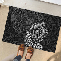 Hawaii Monk Seal and Dolphin Rubber Doormat Polynesian Kakau Pattern Black White Color