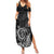 Hawaii Monk Seal and Dolphin Summer Maxi Dress Polynesian Kakau Pattern Black White Color