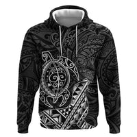 Hawaii Monk Seal and Dolphin Zip Hoodie Polynesian Kakau Pattern Black White Color
