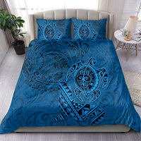Hawaii Monk Seal and Dolphin Bedding Set Polynesian Kakau Pattern Blue