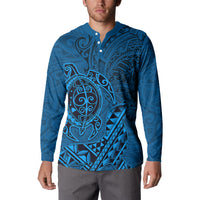 Hawaii Monk Seal and Dolphin Button Sweatshirt Polynesian Kakau Pattern Blue