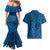 Hawaii Monk Seal and Dolphin Couples Matching Mermaid Dress and Hawaiian Shirt Polynesian Kakau Pattern Blue