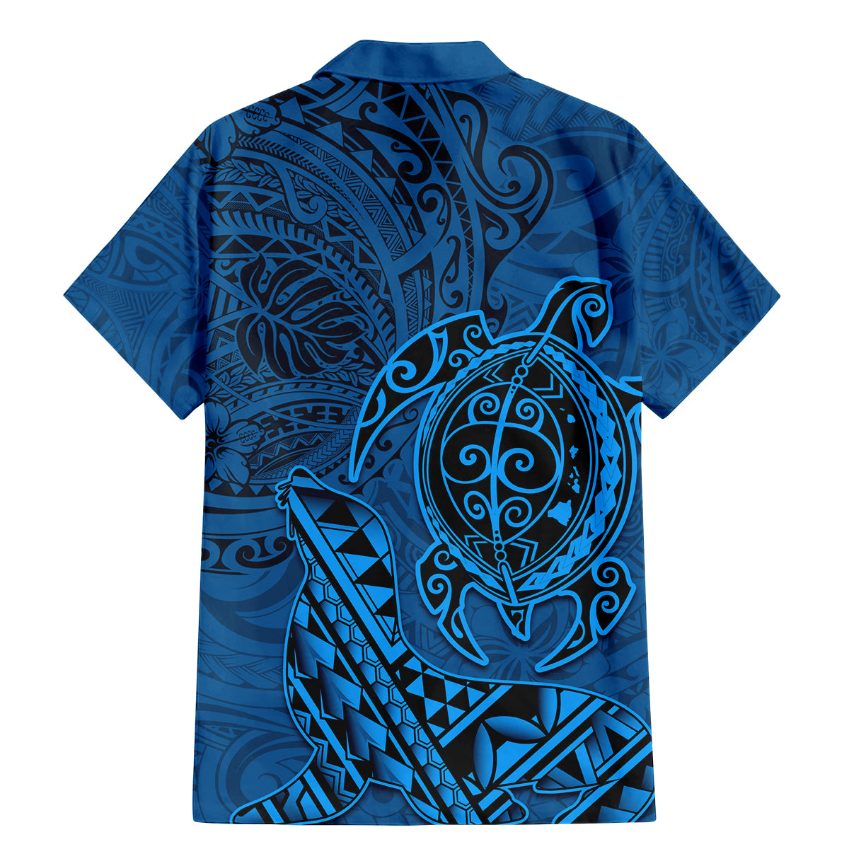 Hawaii Monk Seal and Dolphin Family Matching Mermaid Dress and Hawaiian Shirt Polynesian Kakau Pattern Blue
