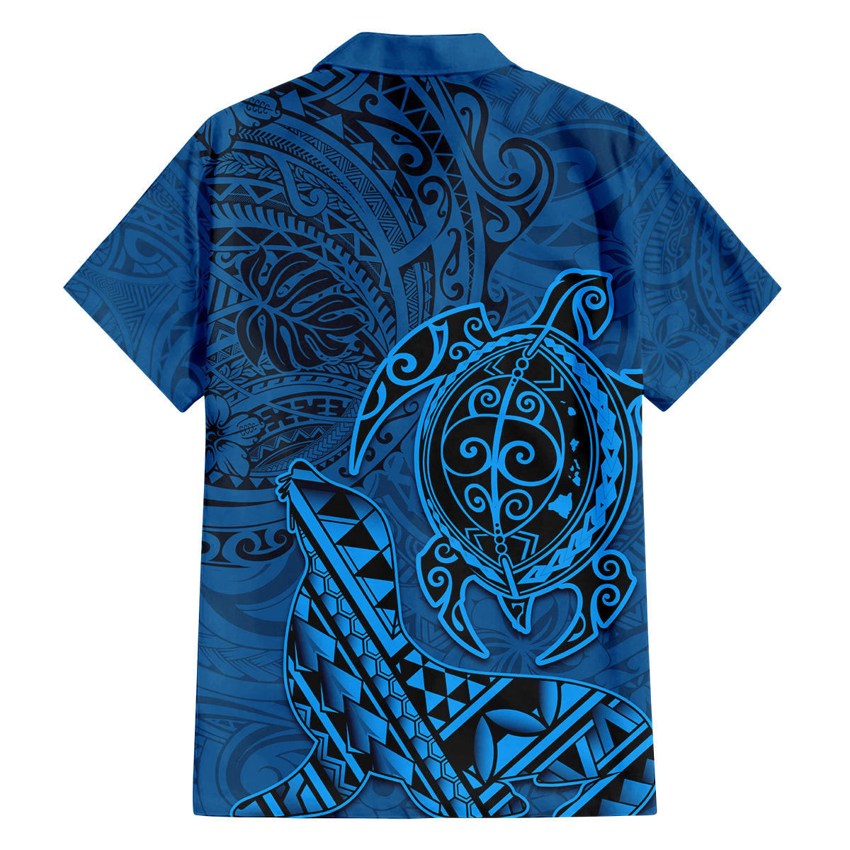 Hawaii Monk Seal and Dolphin Family Matching Off Shoulder Maxi Dress and Hawaiian Shirt Polynesian Kakau Pattern Blue