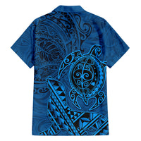 Hawaii Monk Seal and Dolphin Family Matching Puletasi and Hawaiian Shirt Polynesian Kakau Pattern Blue
