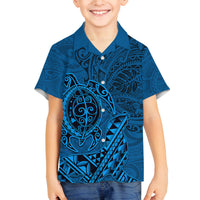 Hawaii Monk Seal and Dolphin Family Matching Puletasi and Hawaiian Shirt Polynesian Kakau Pattern Blue