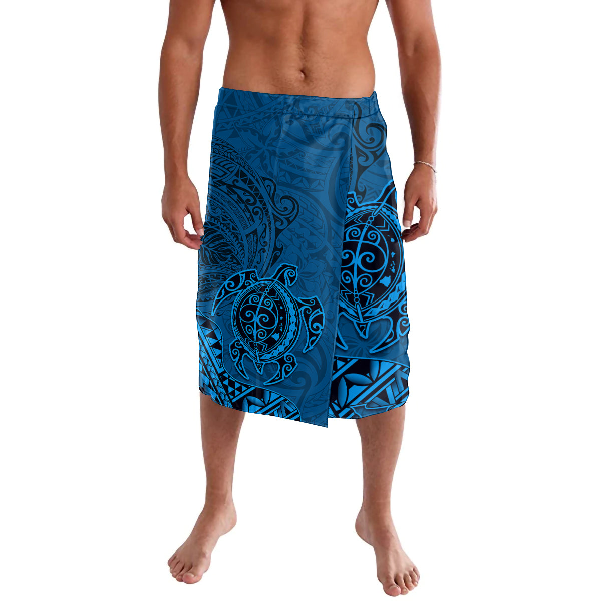 Hawaii Monk Seal and Dolphin Lavalava Polynesian Kakau Pattern Blue