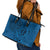 Hawaii Monk Seal and Dolphin Leather Tote Bag Polynesian Kakau Pattern Blue