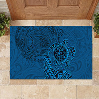 Hawaii Monk Seal and Dolphin Rubber Doormat Polynesian Kakau Pattern Blue