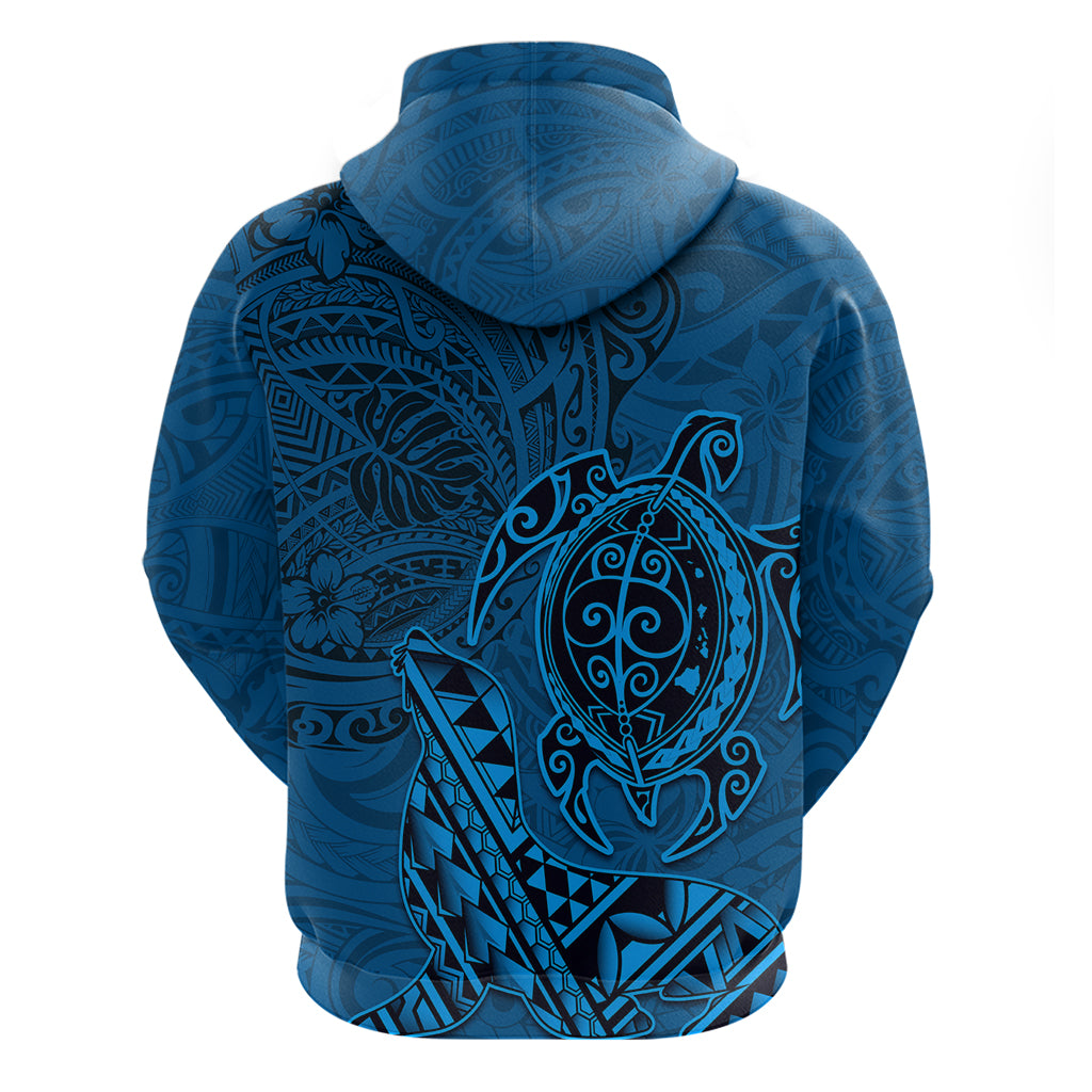 Hawaii Monk Seal and Dolphin Zip Hoodie Polynesian Kakau Pattern Blue