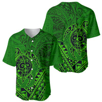 Hawaii Monk Seal and Dolphin Baseball Jersey Polynesian Kakau Pattern Green
