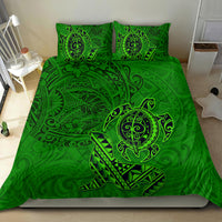 Hawaii Monk Seal and Dolphin Bedding Set Polynesian Kakau Pattern Green
