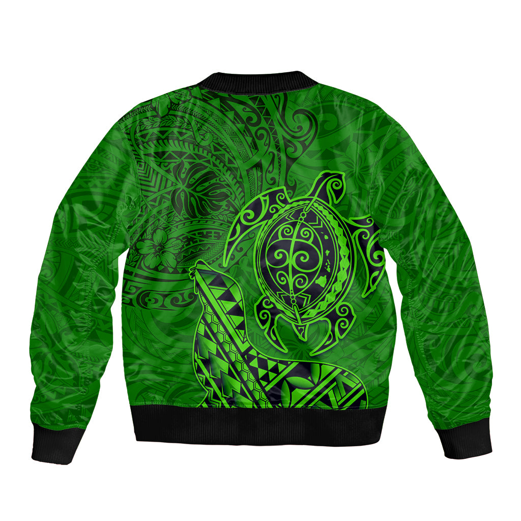 Hawaii Monk Seal and Dolphin Bomber Jacket Polynesian Kakau Pattern Green