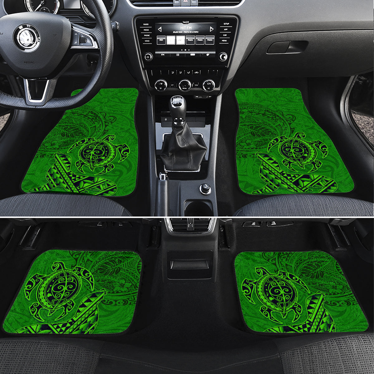 Hawaii Monk Seal and Dolphin Car Mats Polynesian Kakau Pattern Green