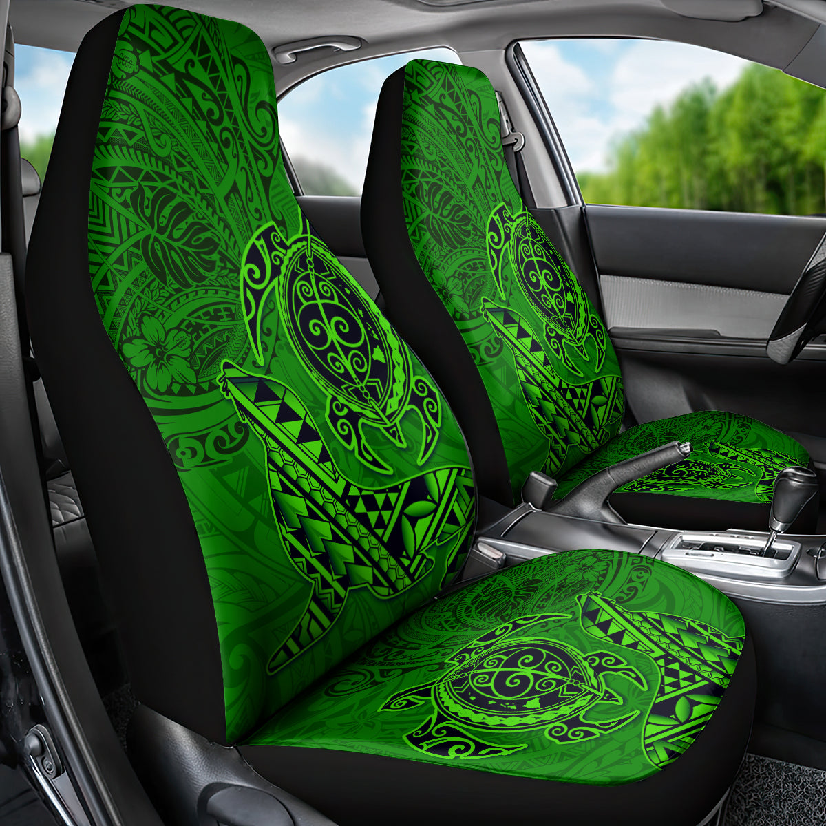 Hawaii Monk Seal and Dolphin Car Seat Cover Polynesian Kakau Pattern Green