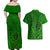 Hawaii Monk Seal and Dolphin Couples Matching Off Shoulder Maxi Dress and Hawaiian Shirt Polynesian Kakau Pattern Green