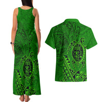 Hawaii Monk Seal and Dolphin Couples Matching Tank Maxi Dress and Hawaiian Shirt Polynesian Kakau Pattern Green