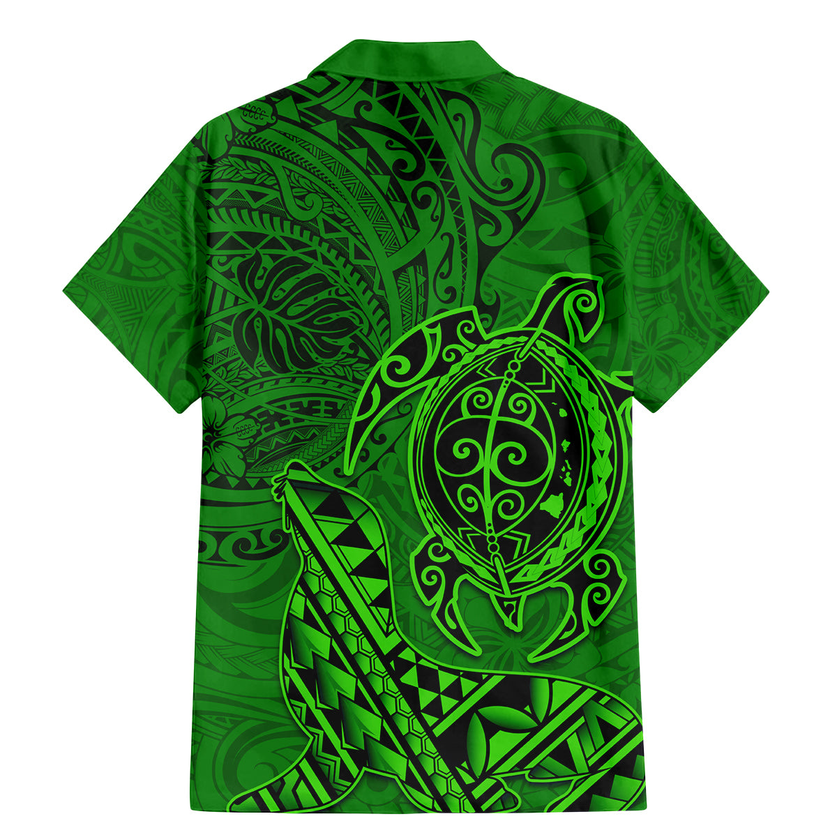 Hawaii Monk Seal and Dolphin Family Matching Mermaid Dress and Hawaiian Shirt Polynesian Kakau Pattern Green