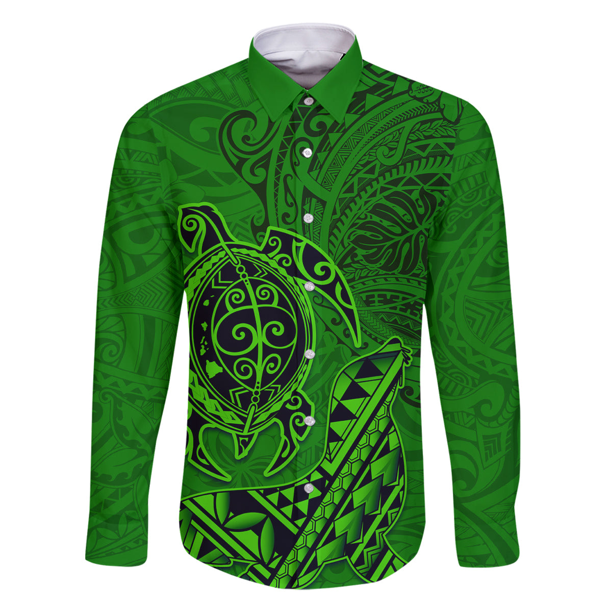 Hawaii Monk Seal and Dolphin Family Matching Mermaid Dress and Hawaiian Shirt Polynesian Kakau Pattern Green