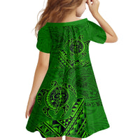 Hawaii Monk Seal and Dolphin Family Matching Off Shoulder Short Dress and Hawaiian Shirt Polynesian Kakau Pattern Green