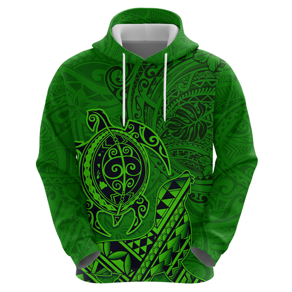 Hawaii Monk Seal and Dolphin Hoodie Polynesian Kakau Pattern Green