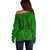 Hawaii Monk Seal and Dolphin Off Shoulder Sweater Polynesian Kakau Pattern Green