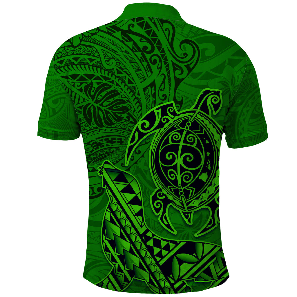 Hawaii Monk Seal and Dolphin Polo Shirt Polynesian Kakau Pattern Green LT03 - Polynesian Pride