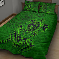 Hawaii Monk Seal and Dolphin Quilt Bed Set Polynesian Kakau Pattern Green