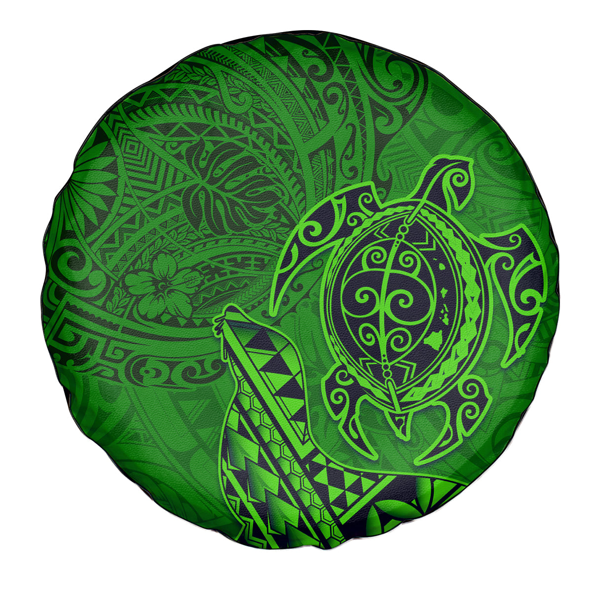 Hawaii Monk Seal and Dolphin Spare Tire Cover Polynesian Kakau Pattern Green