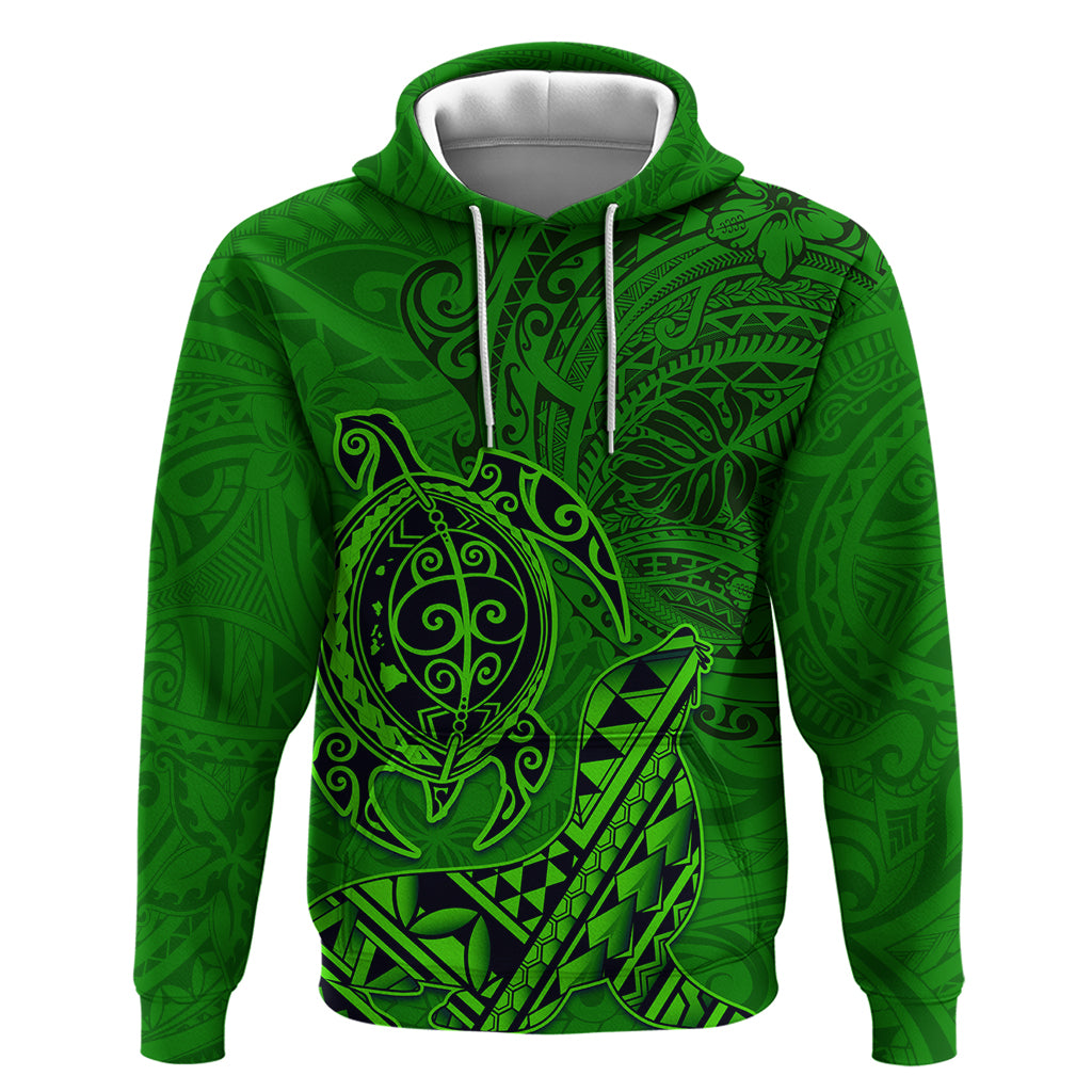 Hawaii Monk Seal and Dolphin Zip Hoodie Polynesian Kakau Pattern Green