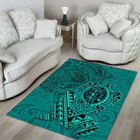 Hawaii Monk Seal and Dolphin Area Rug Polynesian Kakau Pattern Turquoise