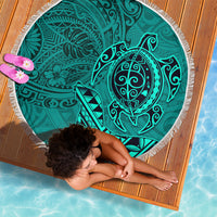 Hawaii Monk Seal and Dolphin Beach Blanket Polynesian Kakau Pattern Turquoise