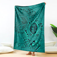 Hawaii Monk Seal and Dolphin Blanket Polynesian Kakau Pattern Turquoise