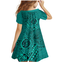 Hawaii Monk Seal and Dolphin Family Matching Mermaid Dress and Hawaiian Shirt Polynesian Kakau Pattern Turquoise