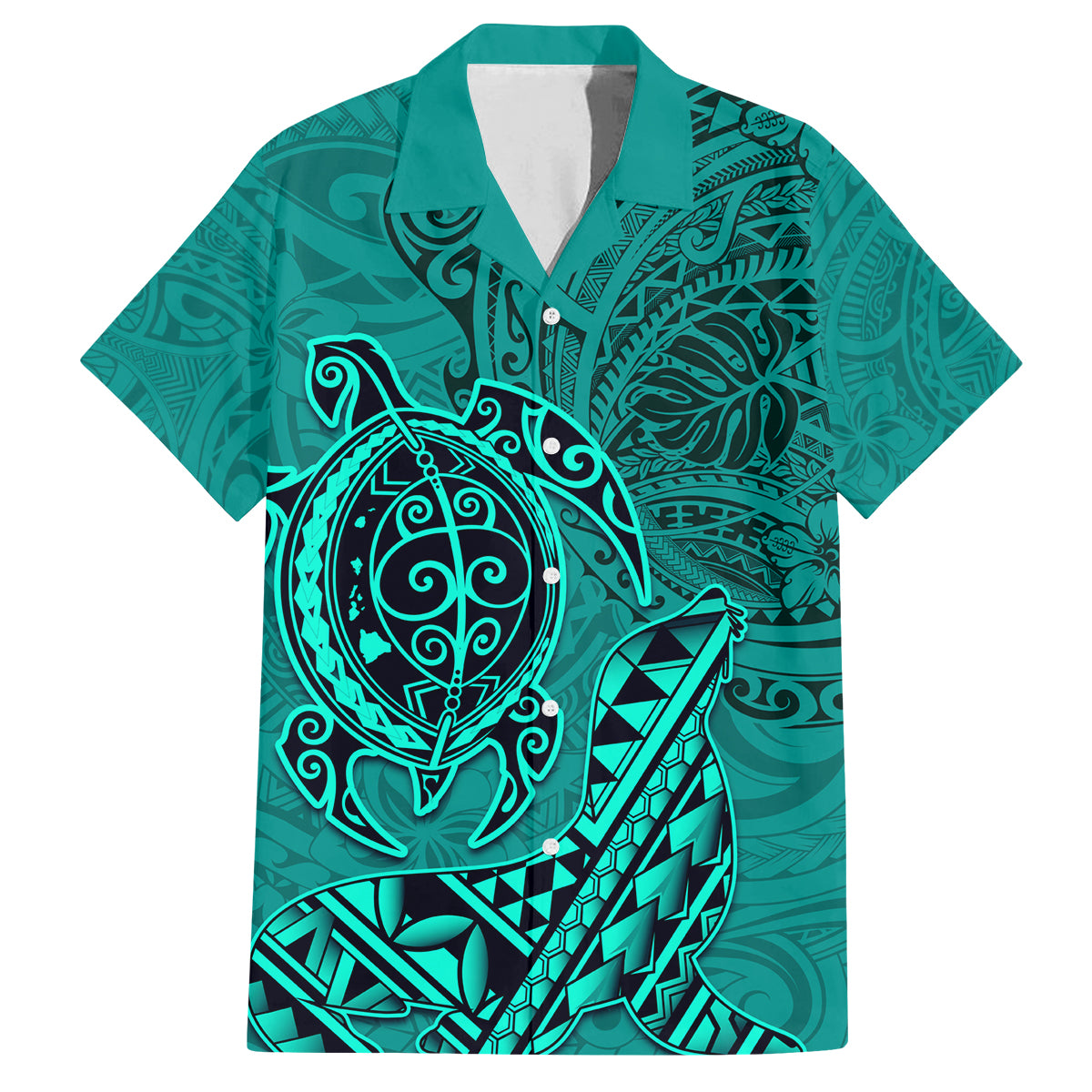 Hawaii Monk Seal and Dolphin Family Matching Tank Maxi Dress and Hawaiian Shirt Polynesian Kakau Pattern Turquoise