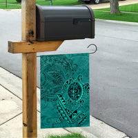 Hawaii Monk Seal and Dolphin Garden Flag Polynesian Kakau Pattern Turquoise