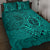 Hawaii Monk Seal and Dolphin Quilt Bed Set Polynesian Kakau Pattern Turquoise